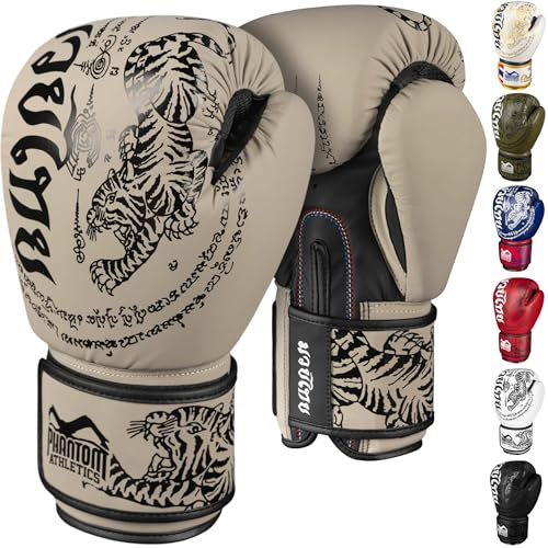 Gants de Boxe Phantom Athletics Hommes Muay Thai | MMA et Kickboxing | Gants de Boxe 10-16oz pour Arts Martiaux | Gants de Boxe pour Hommes, Femmes et Enfants (Muay Thai Sand, 10 Oz)