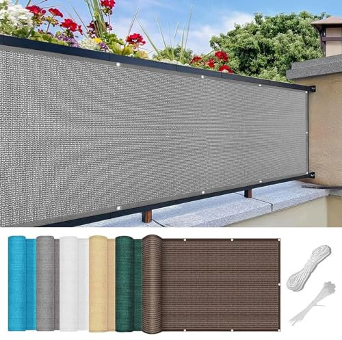 Brise Vue Balcon Exterieur 40 x 1000 cm Protection UV Clôture Brise Vue HDPE Pare Soleil avec Attaches de Câble et Cordons pour Balcon et Clôture Porches, Gris Clair