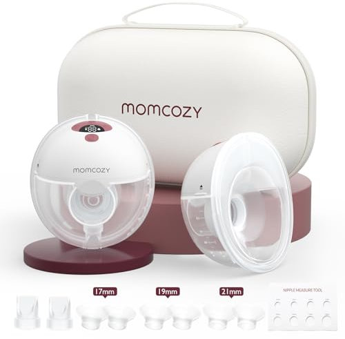 Momcozy M5 Hands Free Breast Pump, Wearable Breast Pump of Baby Mouth Double-Sealed Flange with 3 Modes & 9 Levels, Electric Breast Pump Portable - 24mm (2, Red)
