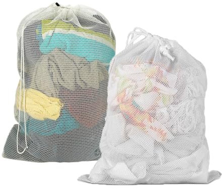 2Pcs 60 * 90 CM Laundry Bags with Drawstring, Mesh Laundry Bags, Travel Laundry Bag, Laundry Bags for Washing Machine, Washing Bags for Travel, Home, College Dorm (White)
