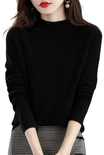 Pull Col Rond Femme à Manches Longues Chic et Élégant Hiver Chaud Pull en Tricot Sweater Top Confortable Pas Cher Vêtement Solde, Noir, XXL, F207R