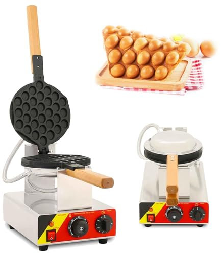 Máquina para hacer gofres con burbujas, plancha para hacer gofres con burbujas con revestimiento antiadherente negro y rotación de 180°, prepara gofres con forma de huevo al estilo de Hong Kong en 5 m