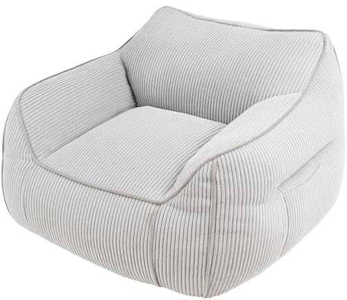 bananair - Pouf Poltrona per Salotto e Camera - Tessuto in Velluto a Coste Morbido ed Elegante - Poltrona Sacco Generosamente Imbottito, Ideale per un Ambiente Accogliente (Grigio Chiaro)