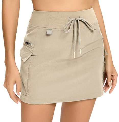Timuspo Jupe de golf cargo à séchage rapide pour femme - Taille haute - Avec fermeture éclair et poches - Jupe de sport