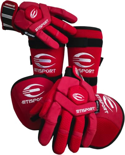 ETISPORT Set de Protecciones, Guantes, Rodilleras, espinilleras, de Hockey Patines para niños Starter. Calidad Profesional; Gran Confort y protección. (Rojo, S)