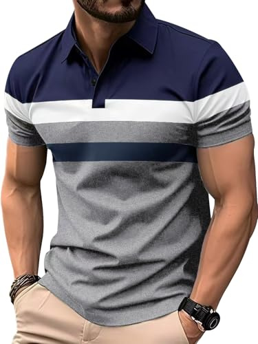 Comilaka Polo Homme Manches Courtes Polos à Rayures Poloshirt S-4XL | Couleur Contrastée,T Shirt,Été,Casual,Golf,Regular Fit