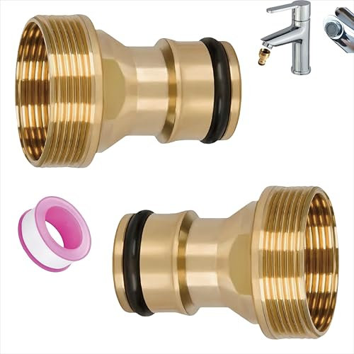 2 PCS Threaded Mixer Hose Adaptor Pipe Joiner Fitting - Indoor Tap Connector With 22mm & 24mm Thread for Bathroom, Kitchen Sink and Garden