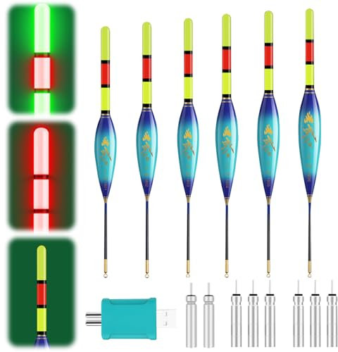 Led Posen Angeln Mit Bissanzeiger, 6 Stück Posen Angeln Mit Farbveränderte Licht, Leuchtposen Led Mit Batterie,Knicklichter Angeln Zubehör Zum Tauchgebiet Am See Fluss Oder Teich (4g/5g/6g/7g/8g/9g B)