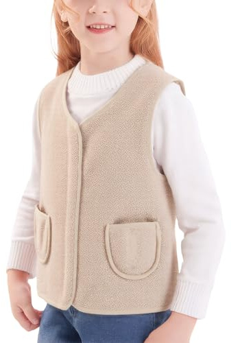SEAUR Chaleco de forro polar para niñas y niños, con cremallera, para bebé, niños, cálido, primavera, otoño, invierno, 80-160 cm, beige, 130