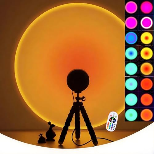 CORATED 16 colori lampada al tramonto, proiettore LED RGB lampada con treppiede e telecomando, luce d'atmosfera romantica girevole a 360°, adatta per fotografia, selfie, decorazione del soggiorno