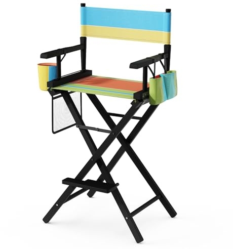 Bonnlo 31in Folding Director Makeup Chair Professional, 78cm Hight | Camping Chairs Folding, with Portable Storage Side Bags & Footrest, Solid Hardwood & Polyester, Colorful