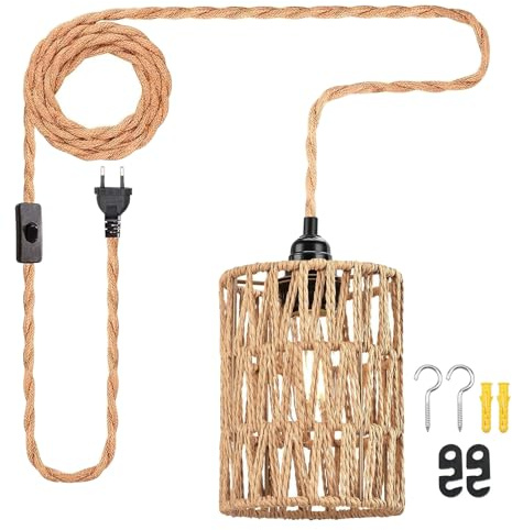 BORDEAG Lámpara colgante vintage con enchufe, lámpara colgante E27, portalámparas colgante, portalámparas con cable, kit de lámpara colgante con interruptor con enchufe para sala de estar, mesita de