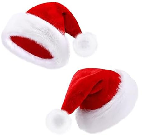 GmwyCzV Lot de 2 Bonnet de Noël en Peluche, Bonnet de Père Noël en Peluche, Chapeau de Père Noëls Adultes, Bonnets de Pères Noëls Avec Confort et Doublure en Peluches, Unisexe