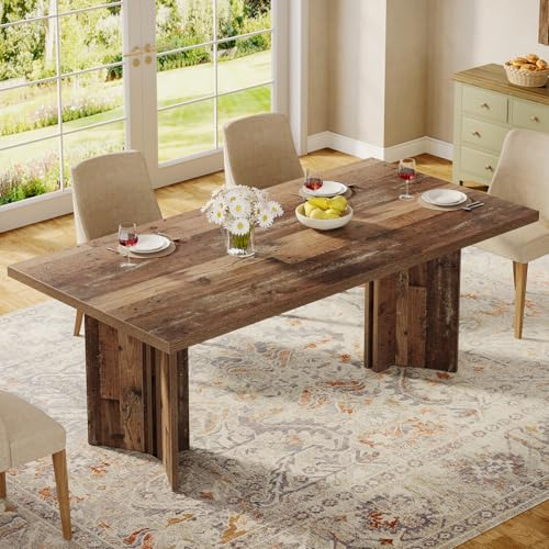 Tribesigns Farmhouse Dining Table for 4 to 6 People, 63-inch Rectangle Wooden Kitchen Table with Large Tabletop and Heavy Duty Legs for Dining Room,Kitchen, Distressed Brown