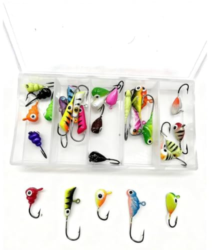 Moliuoly Juego de 30 accesorios de pesca de hielo luminosos para mini anzuelos, señuelos de pesca de hielo y cabezas de aparejo