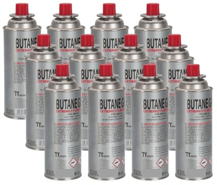 VITO - Förpackning 12 universella butane gaspatroner 227 g säkerhetspatroner för gasstop-gas, multiprodukter spis, ogräsbrännare, blå