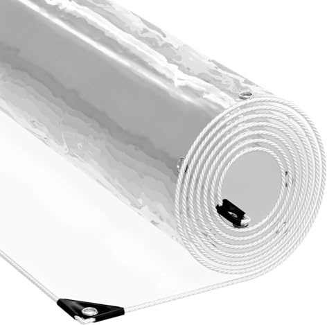Växtskydd transparent PVC 6 x 8 m med öljetter vattenavvisande mångsidig för trädgård, terrass, bädd, trädskiva, ogrässkydd, mulch, barkmulch, golvskydd