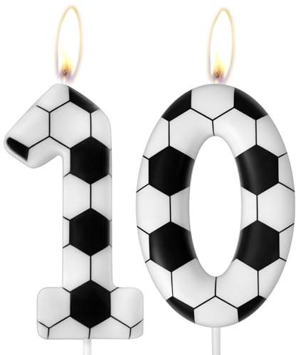 AYBUY Velas de cumpleaños número 10, Velas de Pastel de Cumpleaños de 3D fútbol, Birthdays Glitter Number Candle, decoración de fiesta temática de pastel de vela para celebraciones y aniversario