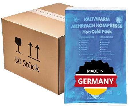 KK Kühlpads, 50 Kalt-Warm Kompressen, 16 x 26 cm, Kühlpacks zur Behandlung von Schwellungen, Prellungen und Verspannungen, XXL-Set für Sportmannschaften, Vereine, Schulen