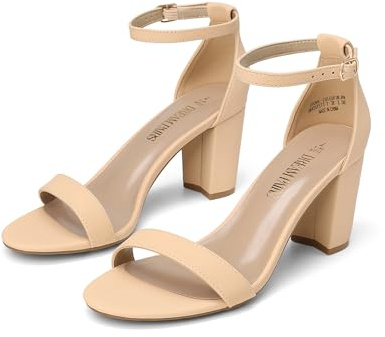 DREAM PAIRS Women's Comfort Block Heel Sandals,Nude/Nubuck,10