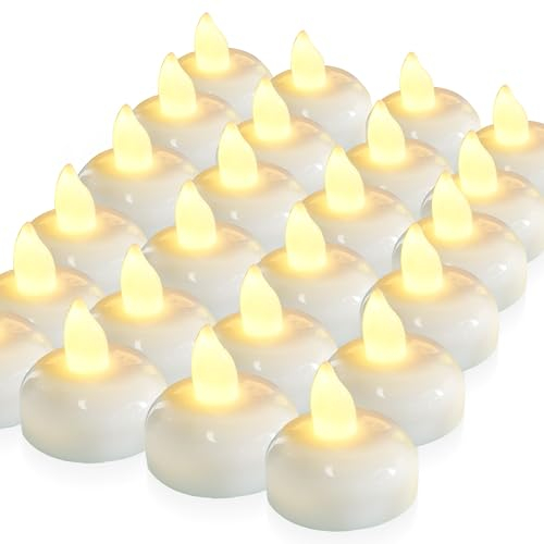 Homemory 24 Pack Waterproof Flameless Floating Tealights, Warm White Battery Flickering LED Tea Lights Easter Candles - Wedding, Party, Centerpiece, Pool & SPA…