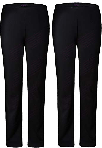 M1427 New Ladies Stretch Trousers Pack of 2 Straight Leg Stretch Ribbed Trousers Black Size 8-26 (16, Black Regular)