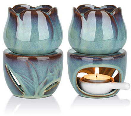ComSaf Wax Melt Burners Essential Oil Burner Set of 2, Aromatherapy Aroma Burner Ceramic Oil Candle Diffuser Tealight Tart Wax Burner Home Bedroom Decor Christmas Housewarming Gift