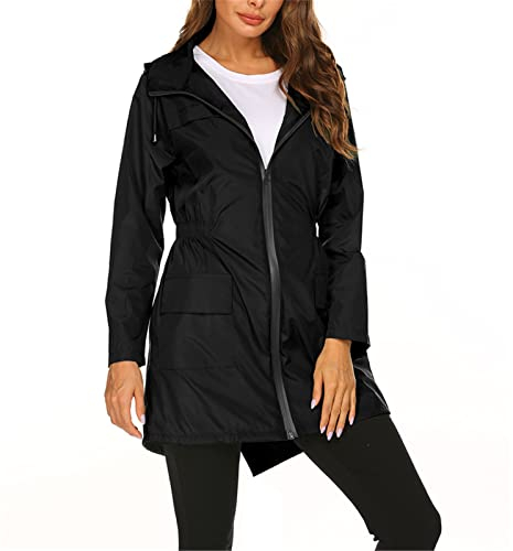 SotRong Vêtement de pluie coupe-vent, léger et pliable pour femme, capuche, pour la marche, le camping, Noir , XXL