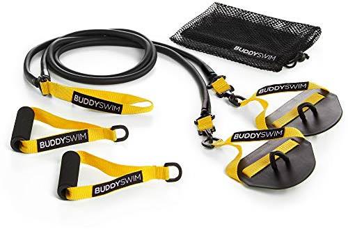 BUDDYSWIM Gomas Elasticas Natacion Super Stroke con Manetas y Palas Intercambiables. Bandas Elasticas Musculacion y Entrenamiento Natación en Seco. Cintas Elasticas Musculacion Resistencia Ligero