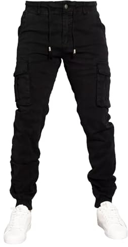 Toocool Pantalones para Hombre, Cargo de Algodón con Bolsillos Laterales, Pantalon de Trabajo G6538 [36/TG 46,G6601 Negro]