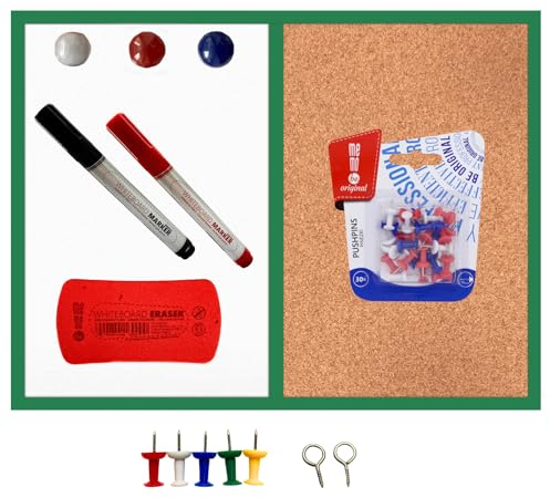 Kombitafel Whiteboard und Kork Pinnwand Magnettafel Korktafel Wandtafel Tafel 60x40 cm Grün mit Zubehör