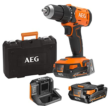AEG - Perceuse visseuse percussion 18V 60 Nm, mandrin 13 mm, 2 vitesses, livrée avec 2 batteries 4 Ah, chargeur, coffret - BSB18G4-402C