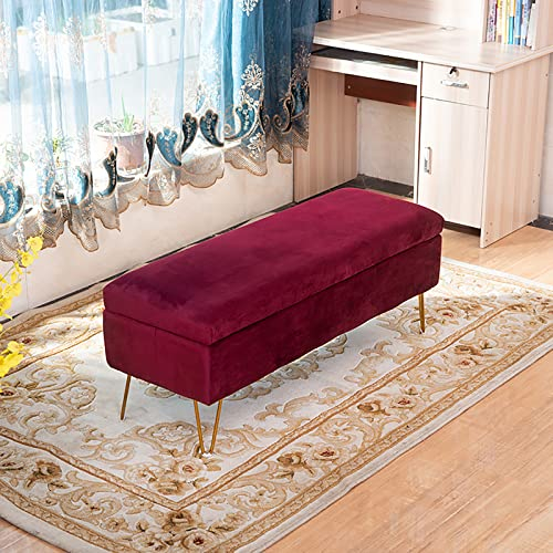 Gepolsterte Samt-Aufbewahrungsbank,Moderne rechteckige Plüsch-Aufbewahrungshocker, getuftete Fußhocker-Bank, Bettbank-Sofa für Eingangsbereich, Wohnzimmer-Rot 60 x 40 x 43 cm (24 x 16 x 17 Zoll)
