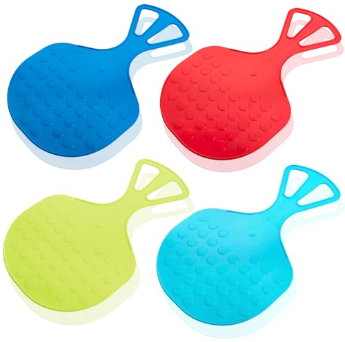 4er Set Poporutscher für Kinder & Erwachsene - Breite und rutschfeste Sitzfläche - Sehr Flexibel Schneerutscher für Spaß im Schnee