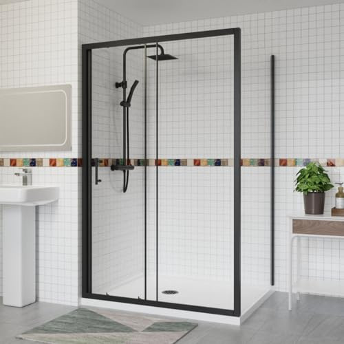 Aquariss 1300x800mm Sliding Shower Enclosure with Side Panel Black
