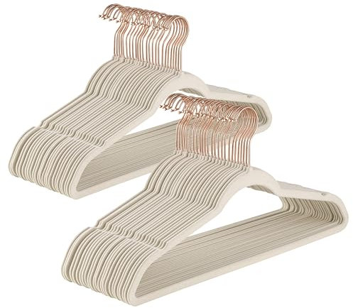 Baroni Home Grucce Velluto 50 pezzi, Grucce Appendiabiti 44,5 cm, Salvaspazio con Superfice Antiscivolo Design, Capacità di Carico Elevata, per Cappotti Camicie Vestiti, Panna