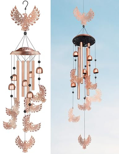 NiHome Carillon à vent Thunderbird en métal fabriqué à la main pour jardin, terrasse, carillon éolien en métal, durable, résistant aux intempéries pour porche, intérieur/extérieur, décoration