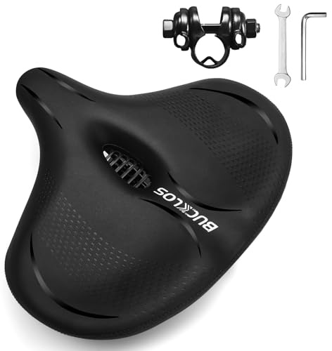BUCKLOS Extra Wide Comfort Bike Seat Cushion Bicycle Big Soft Foam Padded Seats for Men Women- Exercise Bike/Peloton/Ebike/Stationary Bike/Spin Bike