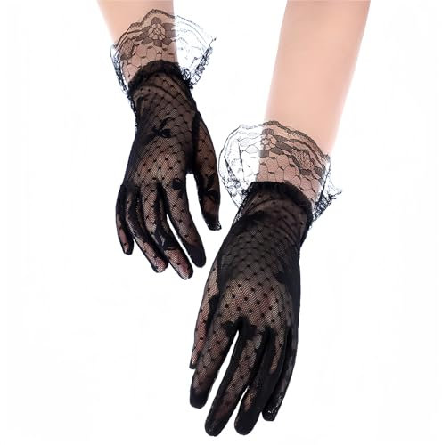 Azonelife 1 Paar Damen Spitzenhandschuhe, Spitze Elegant Kurze Handschuhe, Fishnet Netzhandschuhe für Hochzeit Party Halloween Teeparty Abschlussball Abend Handschuhe (A)