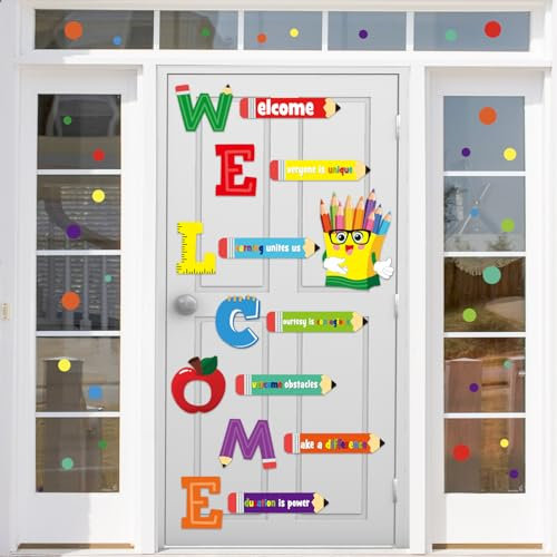 Cinrobiye Welcome Window Door Clings Stickers,Welcome Poster for Classrooms Door Decorations Back to School Party Teachers Supplies for Preschool Kindergarten Elementary Wall Glass Blackboard Decor