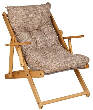 Sillón plegable de madera de abeto con 3 posiciones, cojín de tela acolchada para salón o jardín, fabricado en Italia, relax (amarillo strit)