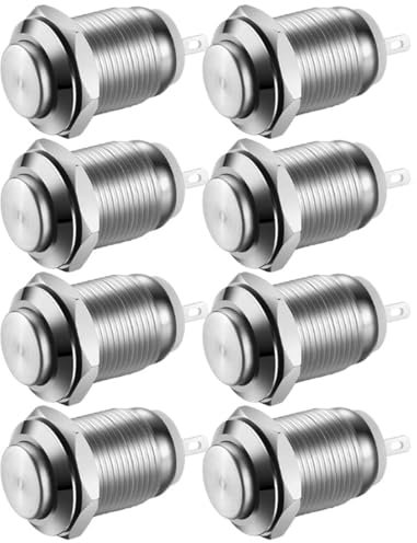 8 Stück 12mm Taster Wasserdicht Momentaner Schalter aus Edelstahl,Druckschalter Drucktaster 2A/12V/24V/125V/250V,Geeignet für Autos, Zündanlagen, Türklingeln