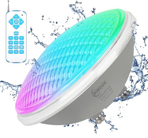 KWODE LED Poolbeleuchtung PAR56, 40W RGB Timing 2/4/6H Schwimmbadbeleuchtung, IP68 Wasserdichter Pool Lampe Licht mit Fernbedienung, Unterwasserscheinwerfer Poolscheinwerfer [12V AC/DC]
