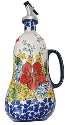 ZOUBAOQ Olivenöl-Spenderflasche aus Keramik, handbemalt, mit Griff, große Kapazität, Oli- und Essig-Menage zum Kochen, um Lichteinfall zu verhindern