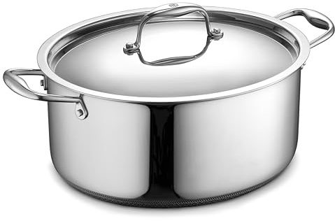 HexClad Hybrid Nonstick 6.5-Quart Oval Dutch Oven with Stainless Steel Lid, Stay-Cool Handles, Dishwasher-Friendly, Oven-Safe Up to 900°F, Induction Ready, Compatible with All Cooktops