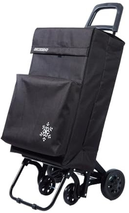 Carro de Compra Plegable Ligero, 100x41x33cm, Capacidad 48 litros, 4 Ruedas, Empaque Cartón Reforzado (Negro+Termo)