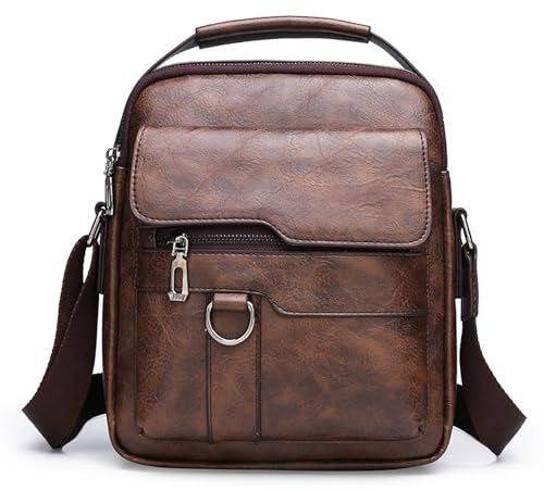 AfitLulu Borsello Uomo Pelle Borsa a Tracolla, 5 Tasche Business Borse Messenger con Tracolla Regolabile, Borsa a Spalla Satchel Sling Bags con Chiusura Lampo e Magnete (Marrone)