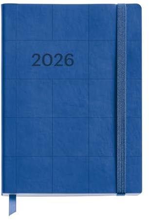Miquelrius - Veckovisningskalender 2026, flexibel och lätt att bära (122 x 168 mm), mjukt sytt omslag, papper 80 g/m², veckoplanering, ES-EN-PT, marinblå pläd