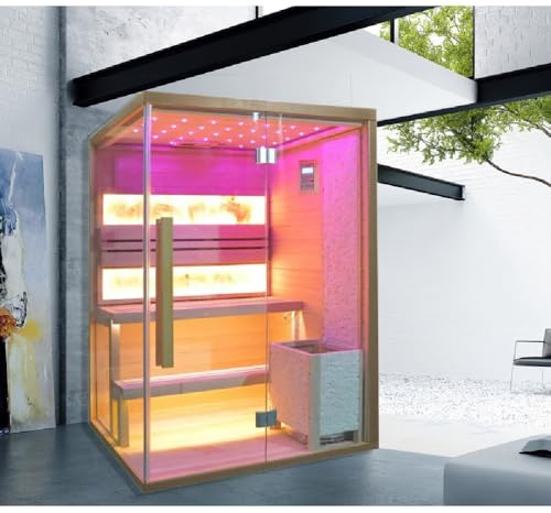 Bagno Italia Sauna finlandese da 130x110 cm con stufa radio bluetooth luci led