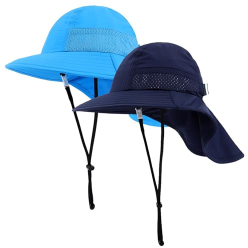 MASOCIO Baby Toddler Sun Hat Kids Boys Girls Summer Bucket Hats Sun Protection Wide Brim Neck Protection Adjustable Head Drawstring and Chin Strap